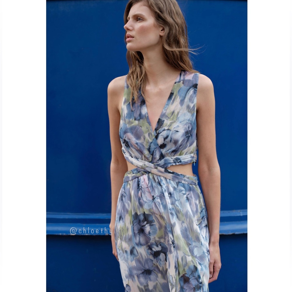 Zara METALLIC THREAD PRINTED CUT OUT DRESS